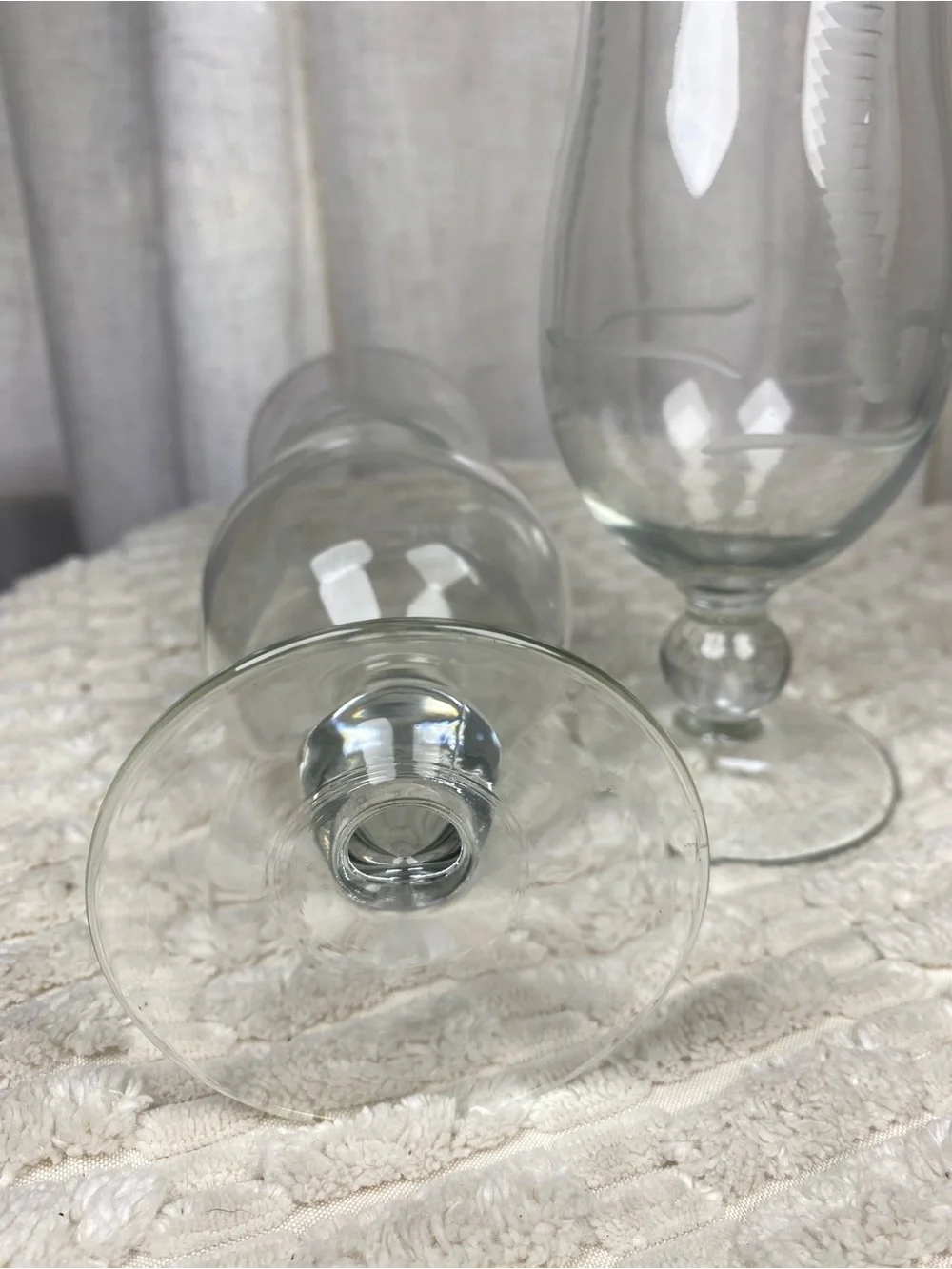 Rolf Glass Etched Palm Tree Hurricane Cocktail Glasses - Pair of 2